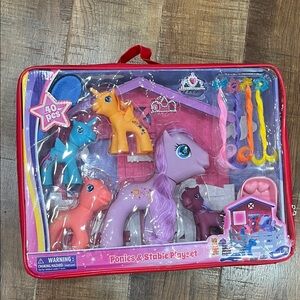 Ponies & Stable Playset with Purple, Pink, and Blue Ponies new